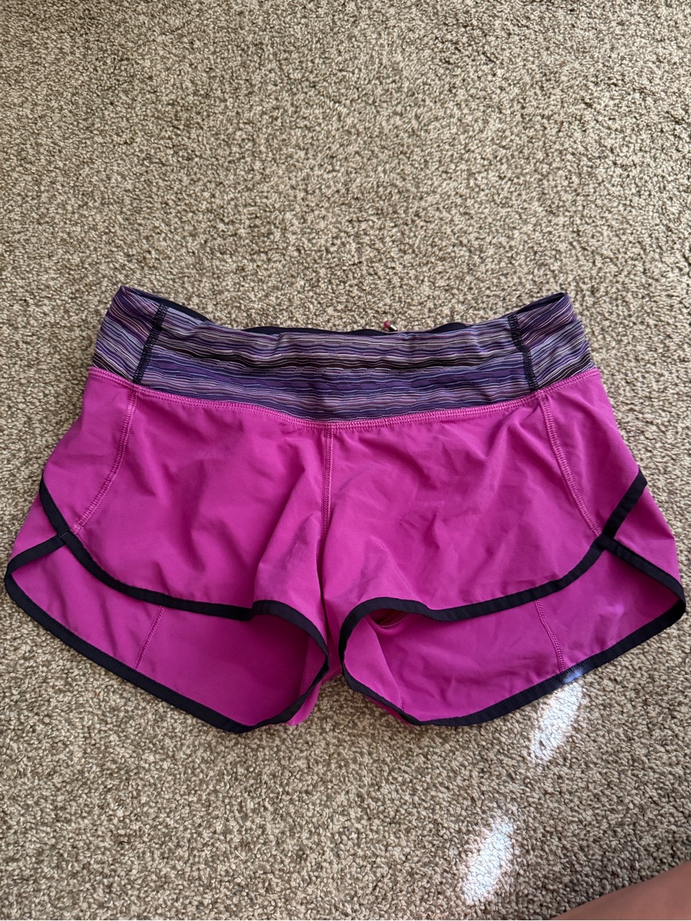 lululemon athletica Magenta Athletic Shorts with Striped Waistband
